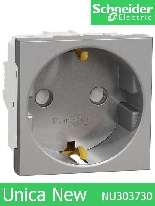 Контакт шуко с детска защита и винтови клеми Unica New Алуминий