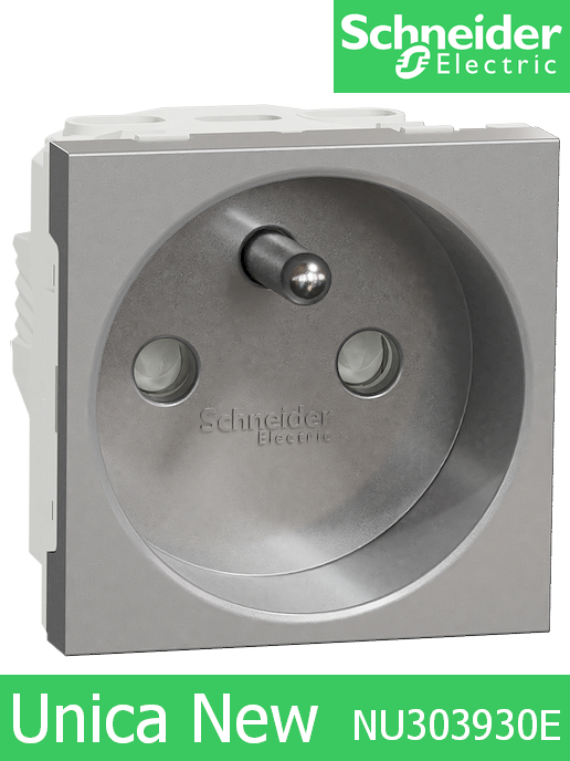 Контакт френски стандарт с детска защита и винтови клеми Unica New Алуминий