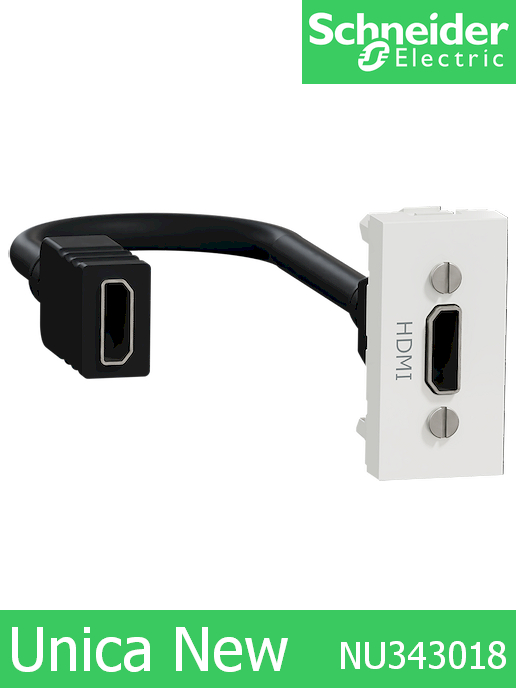 Розетка HDMI с кабел 15см. едномодулен Unica New Бял