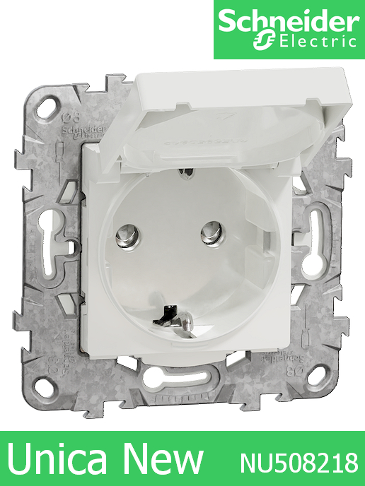 Противовлажен контакт шуко с капак IP44, мех. с рамка Unica New Бял