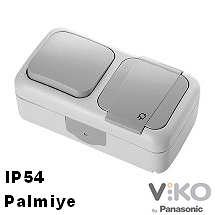 Противовлажен комбиниран контакт + единичен ключ IP54 Palmiye сив