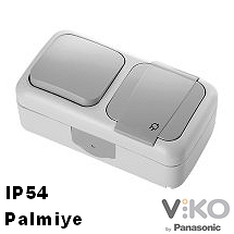 Противовлажен комбиниран контакт + единичен ключ IP54 Palmiye сив