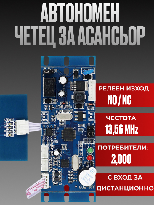 Снимка 1 на: Самостоятелен четец за високочестотни чипове и карти 13,56 MHz с вход за дистанционно.