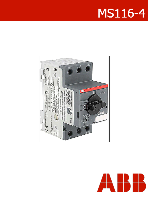 Моторна защита ABB MS116-4 – трифазна 400V AC до 1.5kW | 2.5–4.0A