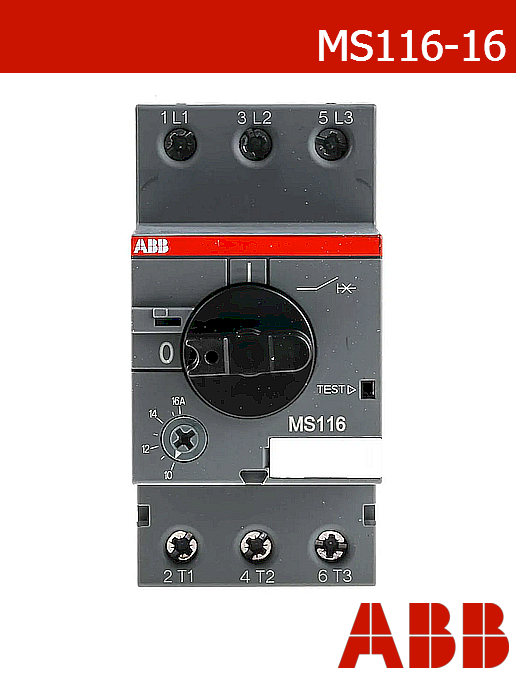 Моторна защита ABB MS116-16 – трифазна 400V AC до 7.5kW | 10–16A