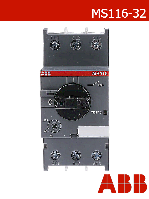 Моторна защита ABB MS116-32 – трифазна 400V AC до 15kW | 25–32A