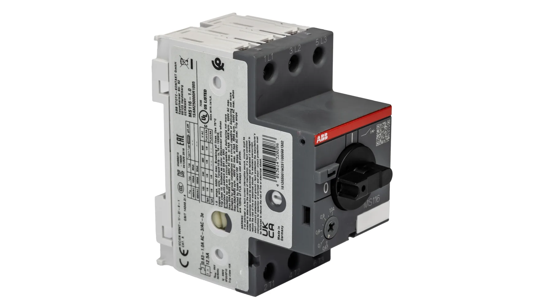 Моторен прекъсвач ABB MS116 0.63-1А за 0.25kW двигатели