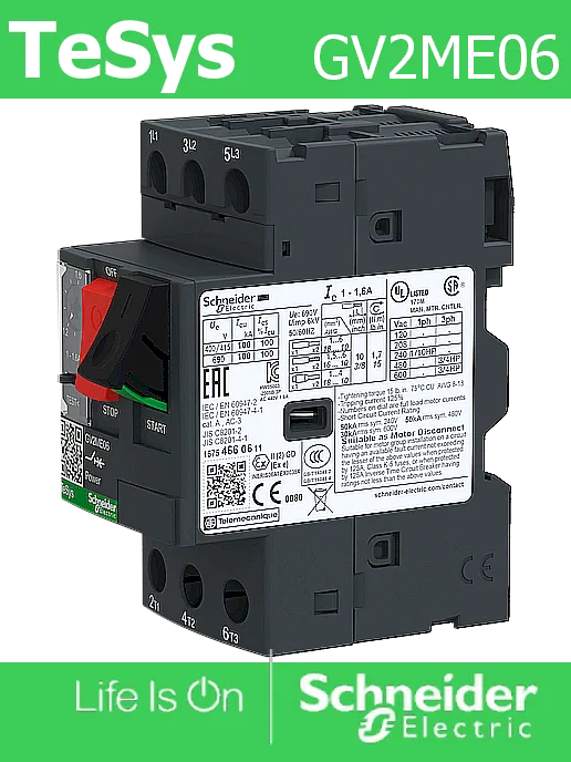 TeSys GV2ME06 моторна защита 1.6A 400V Schneider Electric