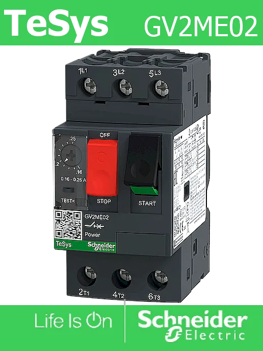 Термомагнитен прекъсвач 400V Schneider GV2ME02 за защита двигатели 0.06kW