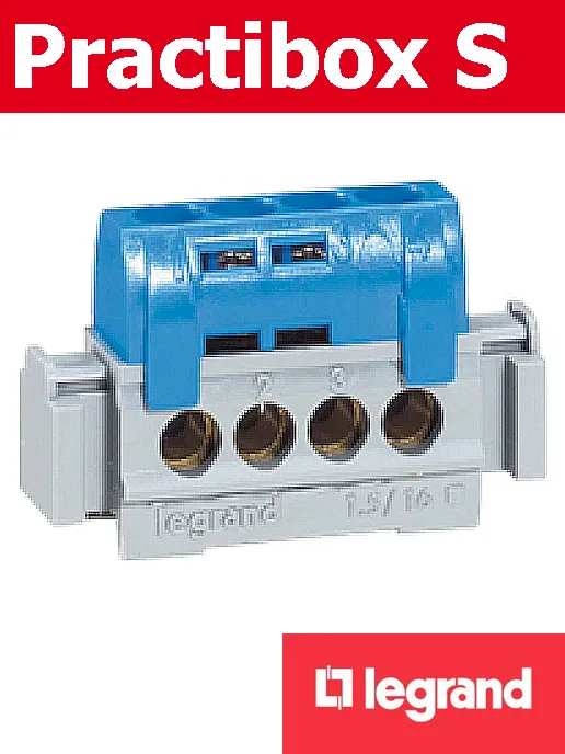 Нулева клема синя с 4 отвора за кабел 1.5-16мм2 (L=47мм)