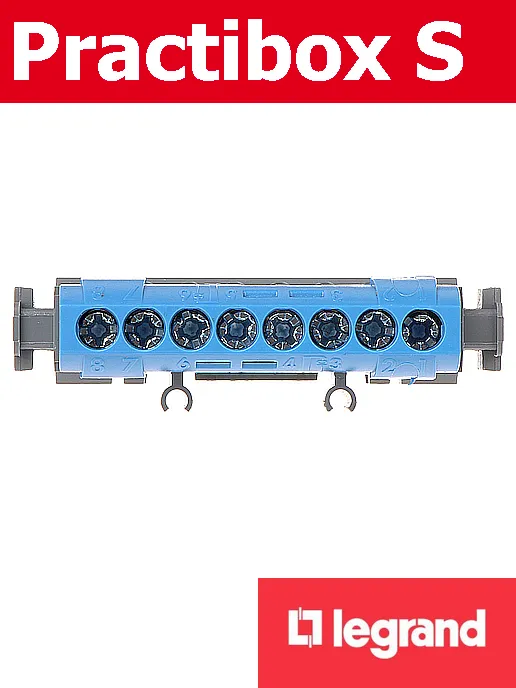 Нулева клема синя с 8 отвора за кабел 1.5-16мм2 (L=75мм) и DIN