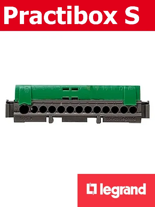 Заземителна клема зелена 1х6-25мм2 + 12х1.5-16мм2 (L=113мм) и DIN